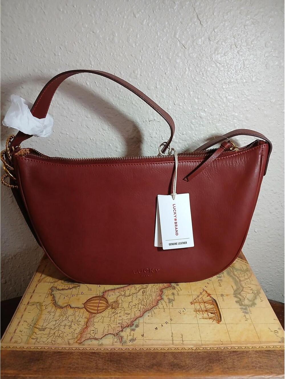 Lucky Brand Genuine Leather Red Dahlia Shoulder Bag